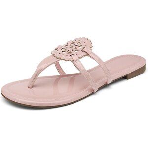 Women's Light Pink Flip Flop Comfortable Faux Leather Flat Sandals Shoes
